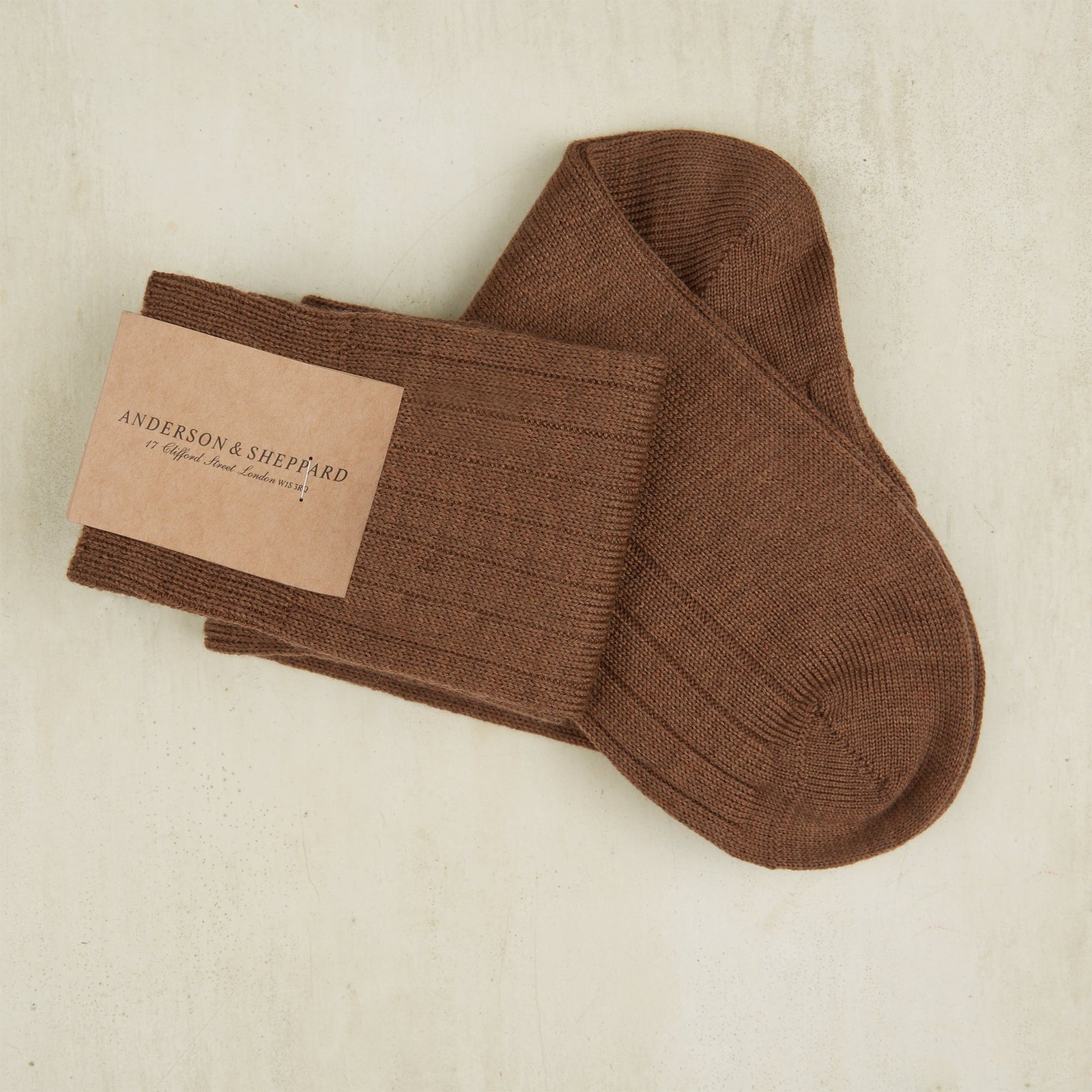 Long Wool Rib Socks In Light Brown