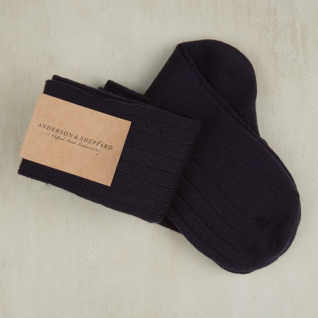 Long Wool Rib Socks In Navy