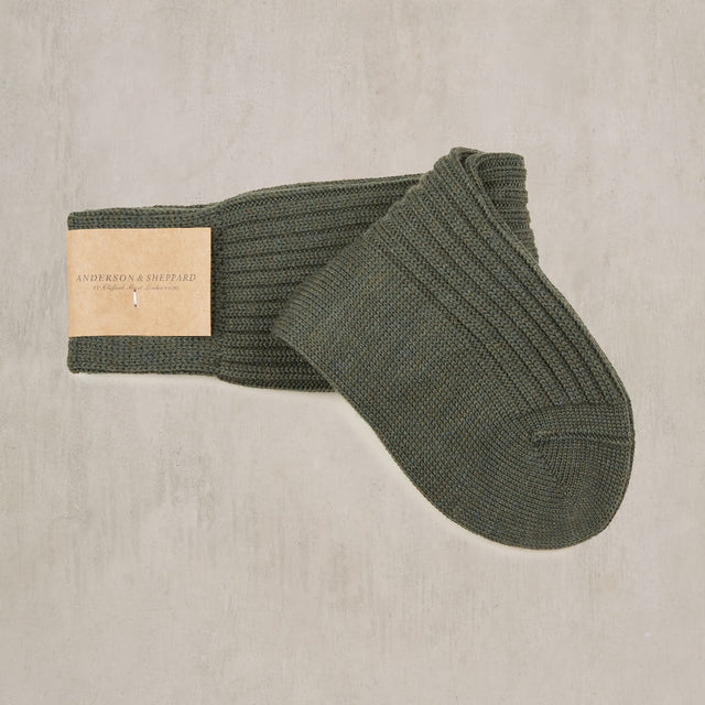 Thick Woollen Rib Socks In Olive
