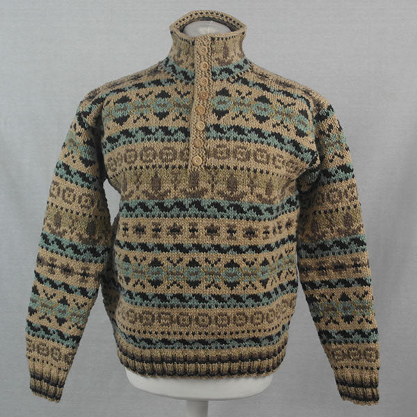 53G Fairisle Henley Sweater - 100% Rennie Shetland