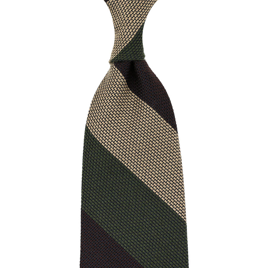 Triple Block Stripe Cashmere Silk Grenadine Tie Olive Brown Beige