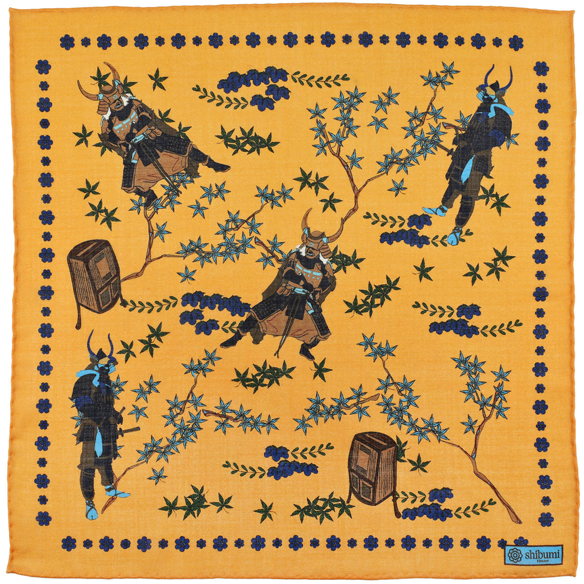 Samurai Motif Wool Silk Pocket Square 40x40cm