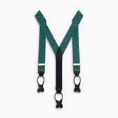 Kelly Green Paisley Adjustable Silk And Navy Leather Braces