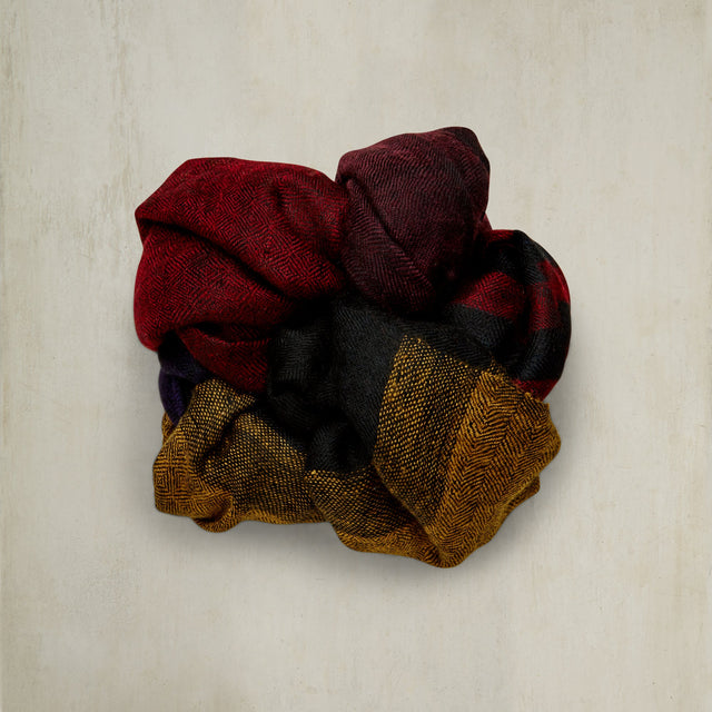 Cashmere Scarf With Wide Stripes In Wine And Navy