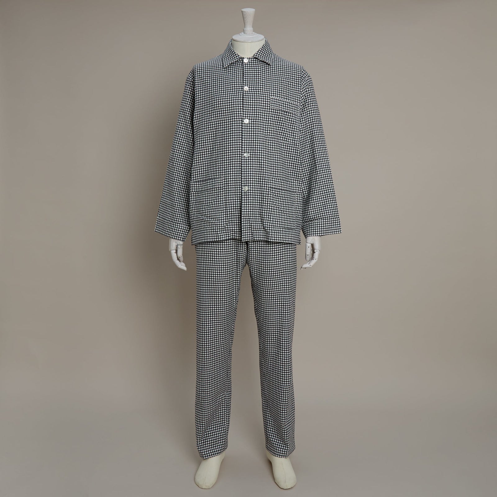 Soft Brushed Cotton Pyjama In Check Print In Grey