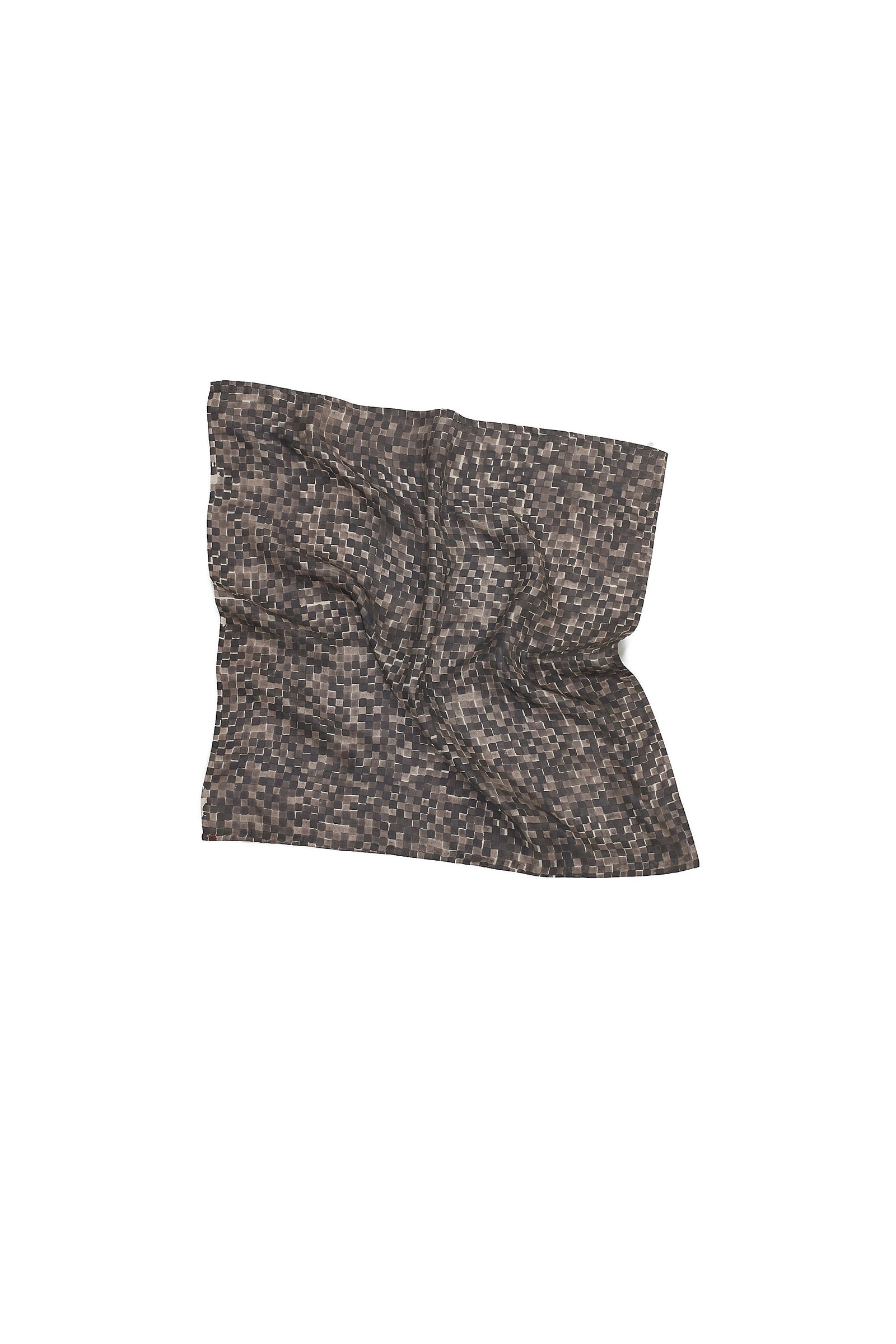 Brown Silk With Block Print Scarf