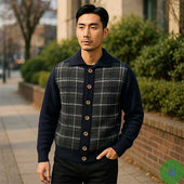 54C Tartan Lumber Cardigan – 100% Aran – Factory Second (46″)