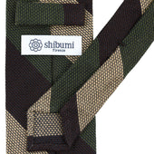 Triple Block Stripe Cashmere Silk Grenadine Tie Olive Brown Beige