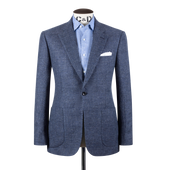 Single Breasted Notch Lapel Jacket in Navy Summer Hopsack