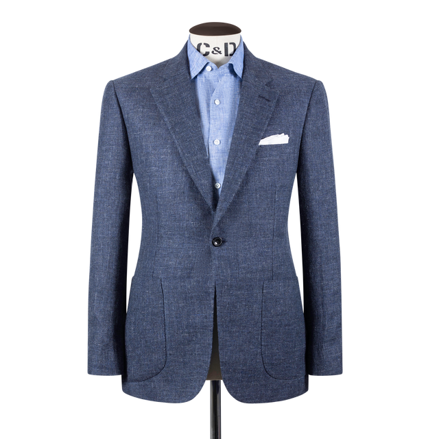 Single Breasted Notch Lapel Jacket in Navy Summer Hopsack