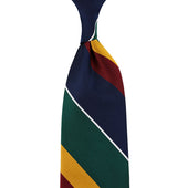 Japanese Repp Stripe Silk Tie - Navy / Burgundy / Forest / Gold