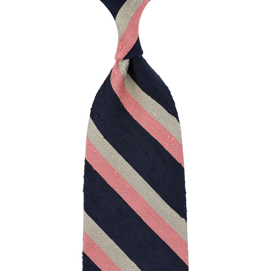 Striped Shantung Silk Tie Beige Pink Hand Rolled