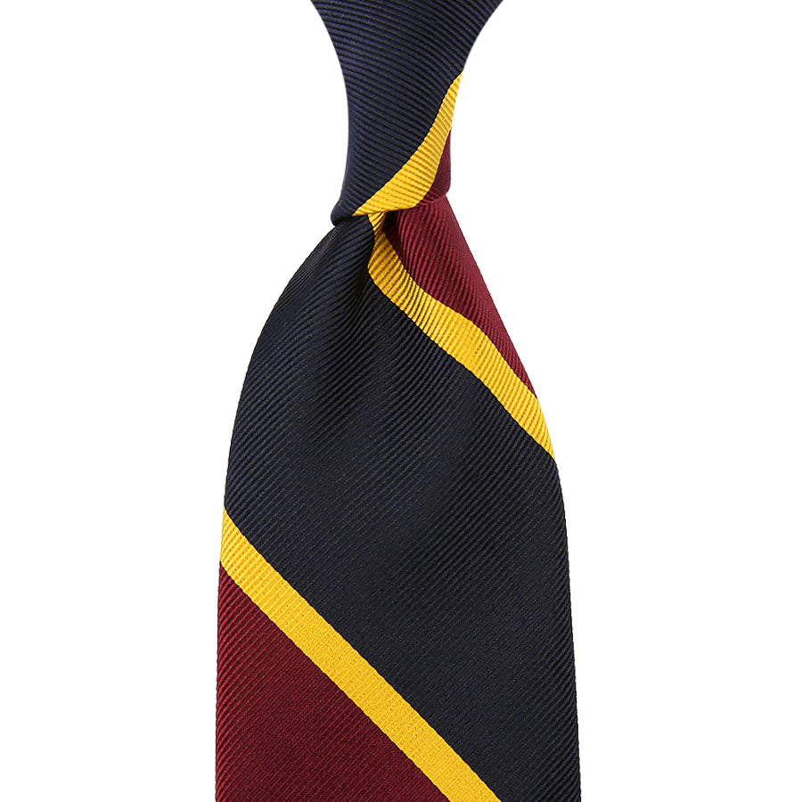 Block Stripe Super Repp Silk Tie Navy Burgundy Gold