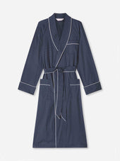 Men's Robe Cotton Batiste Navy Pin Dot Print