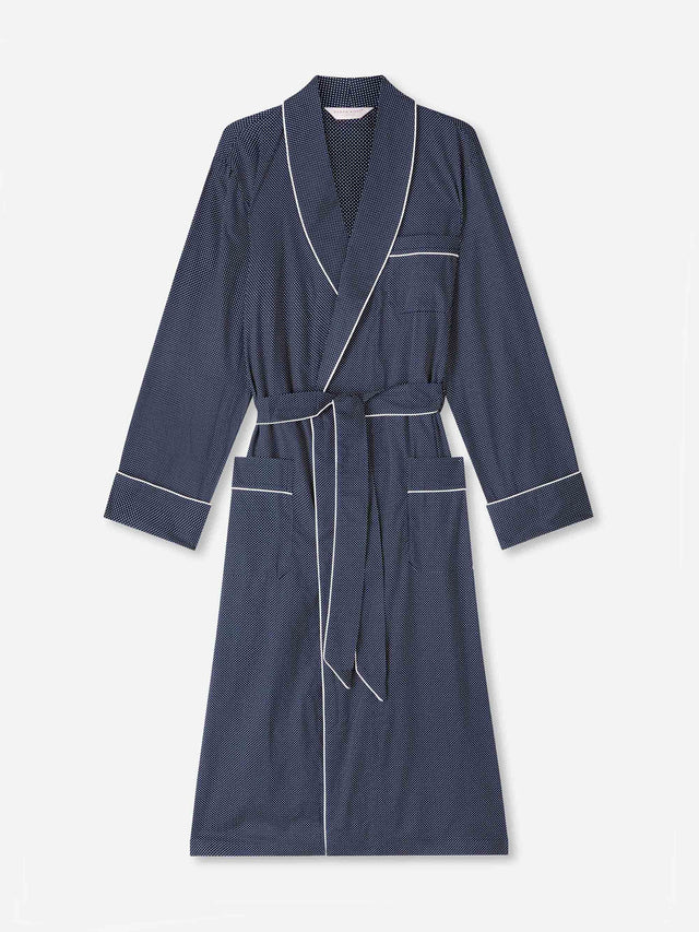 Men's Robe Cotton Batiste Navy Pin Dot Print