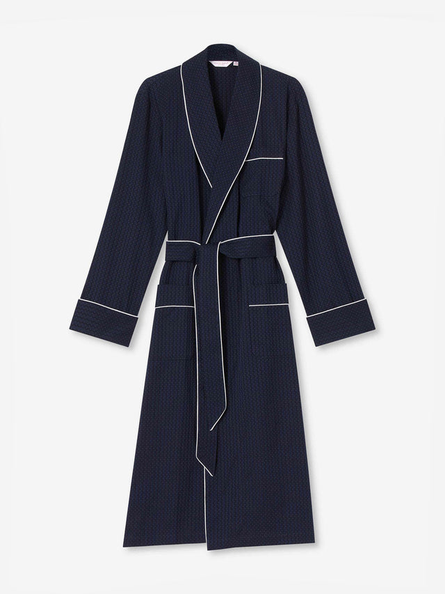 Men's Robe Royal Cotton Navy Polka Dot