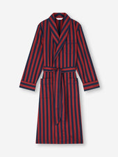 Men's Robe Royal Cotton Navy Blue & Red Stripe