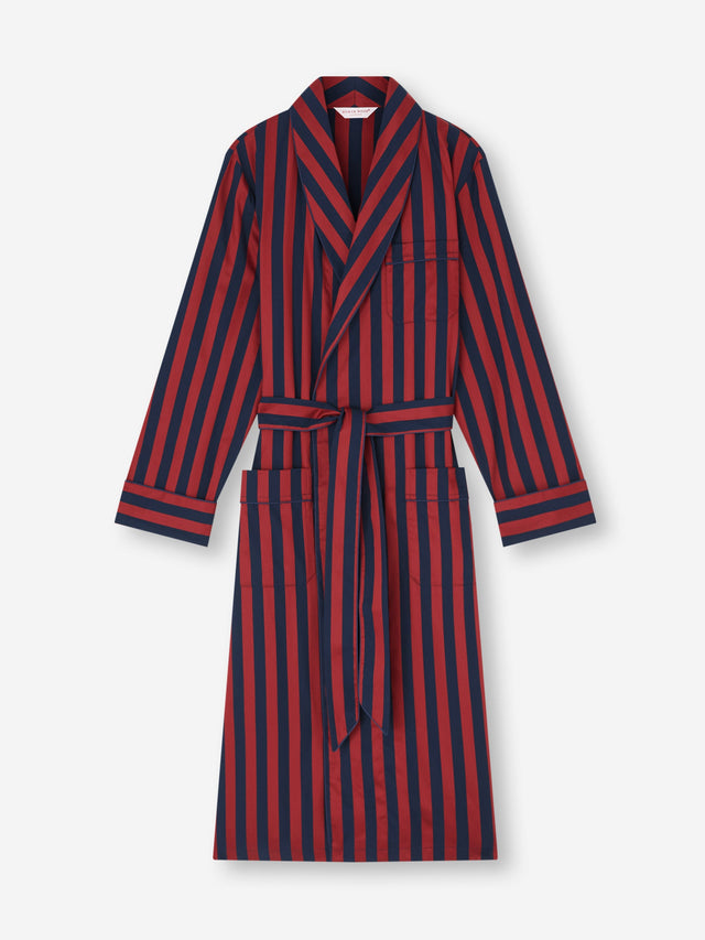 Men's Robe Royal Cotton Navy Blue & Red Stripe