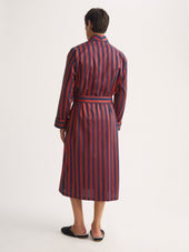 Men's Robe Royal Cotton Navy Blue & Red Stripe