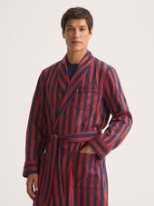 Men's Robe Royal Cotton Navy Blue & Red Stripe