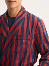 Men's Robe Royal Cotton Navy Blue & Red Stripe