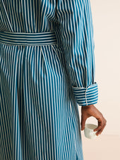 Men's Robe Royal Cotton Teal & White Stripe