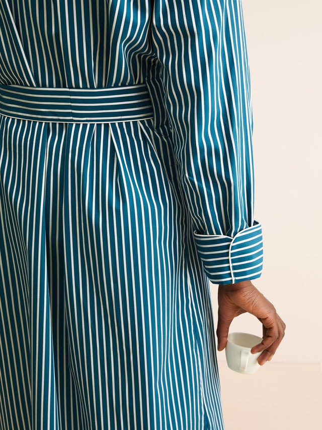 Men's Robe Royal Cotton Teal & White Stripe