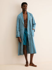 Men S Robe Royal Cotton White Stripe