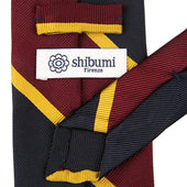 Block Stripe Super Repp Silk Tie Navy Burgundy Gold