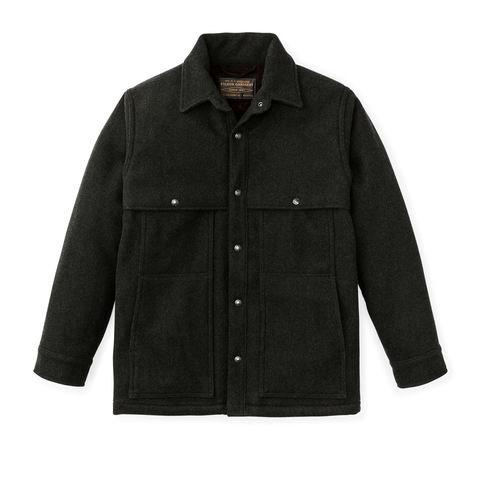 Lined Mackinaw Wool Cape Coat - Peat Black