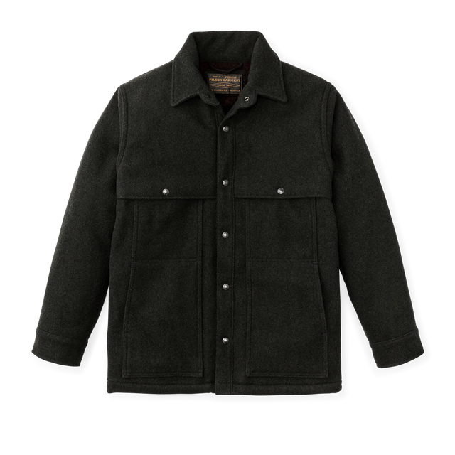 Lined Mackinaw Wool Cape Coat - Peat Black