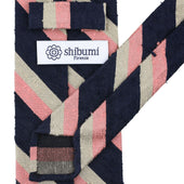 Striped Shantung Silk Tie Beige Pink Hand Rolled