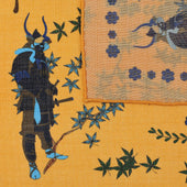 Samurai Motif Wool Silk Pocket Square 40x40cm