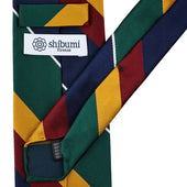 Japanese Repp Stripe Silk Tie Burgundy Forest Gold