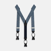 Dark Navy Paisley Adjustable Silk and Navy Leather Braces