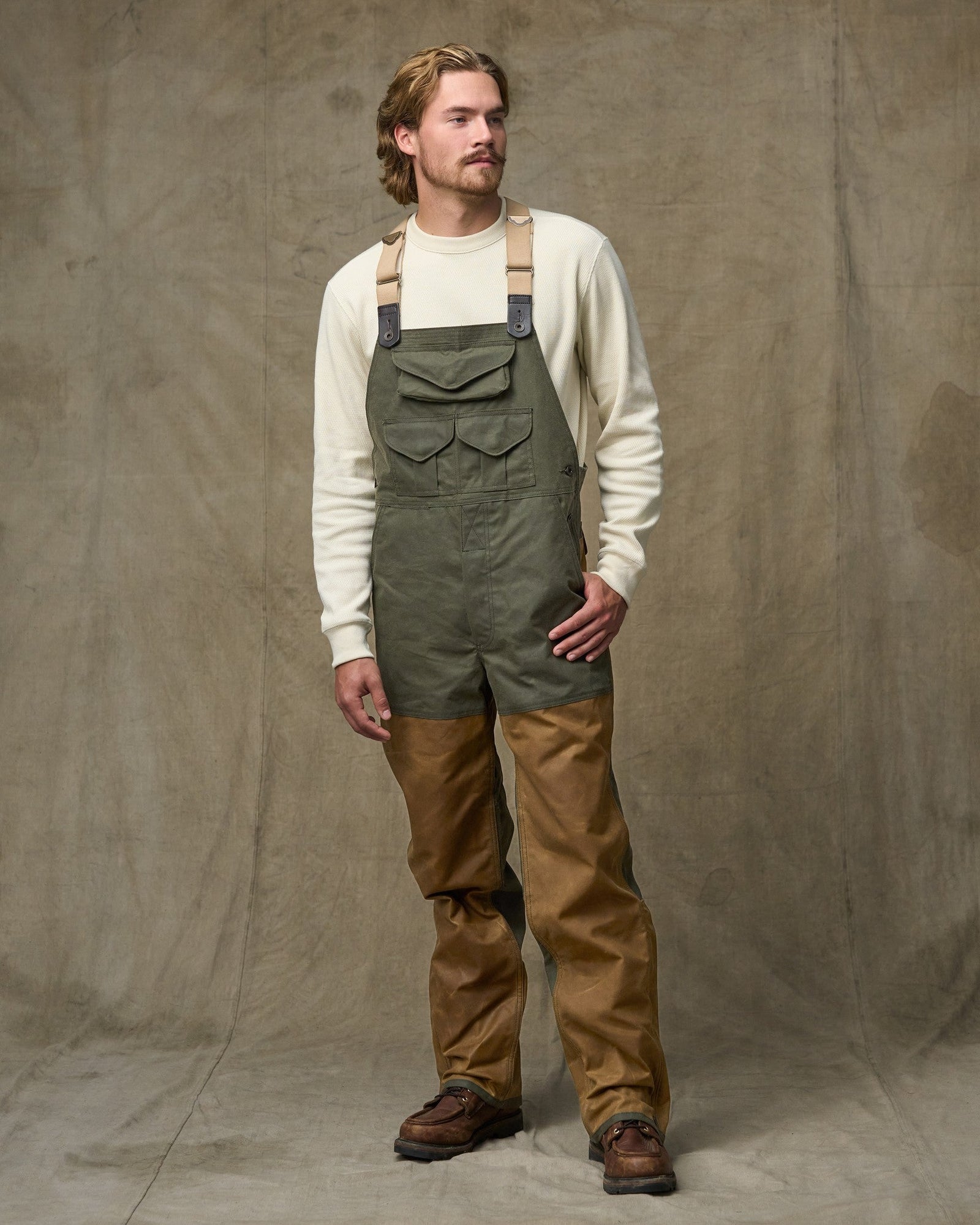 Double Hunting Bibs With Zipper - Otter Green / Dark Tan