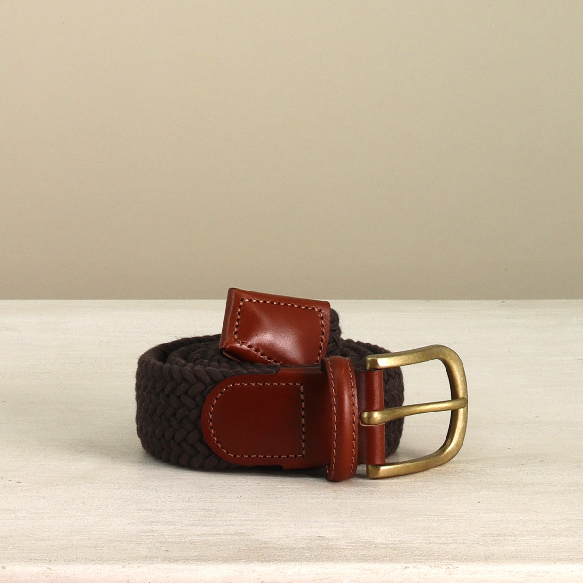 Cotton Elastic Woven Belt In Dark Brown