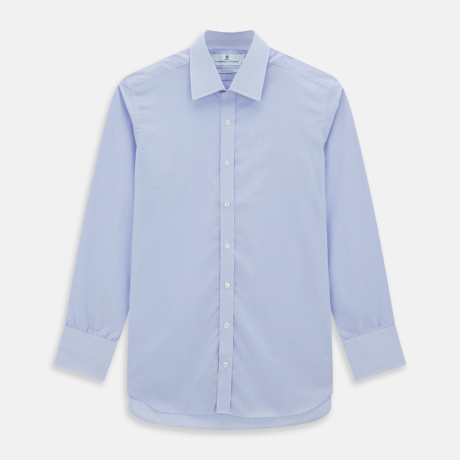 Blue and White Fine Bengal Stripe Sea Island Quality Cotton Shirt with T&amp;A Collar and 3-Button Cuffs