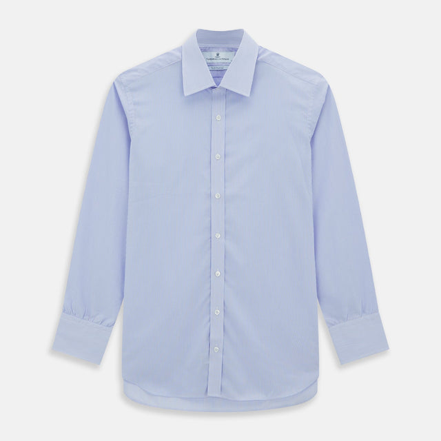 Blue and White Fine Bengal Stripe Sea Island Quality Cotton Shirt with T&amp;A Collar and 3-Button Cuffs