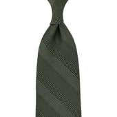 Striped Fina Grenadine Silk Tie - Army - Hand-Rolled