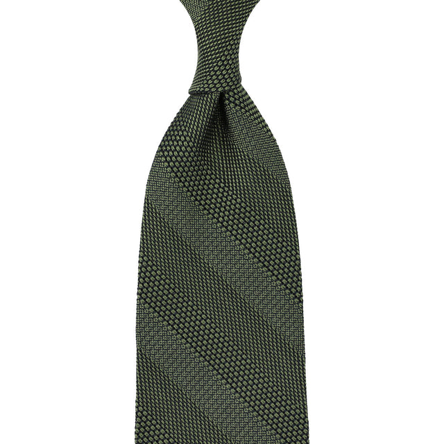 Striped Fina Grenadine Silk Tie - Army - Hand-Rolled