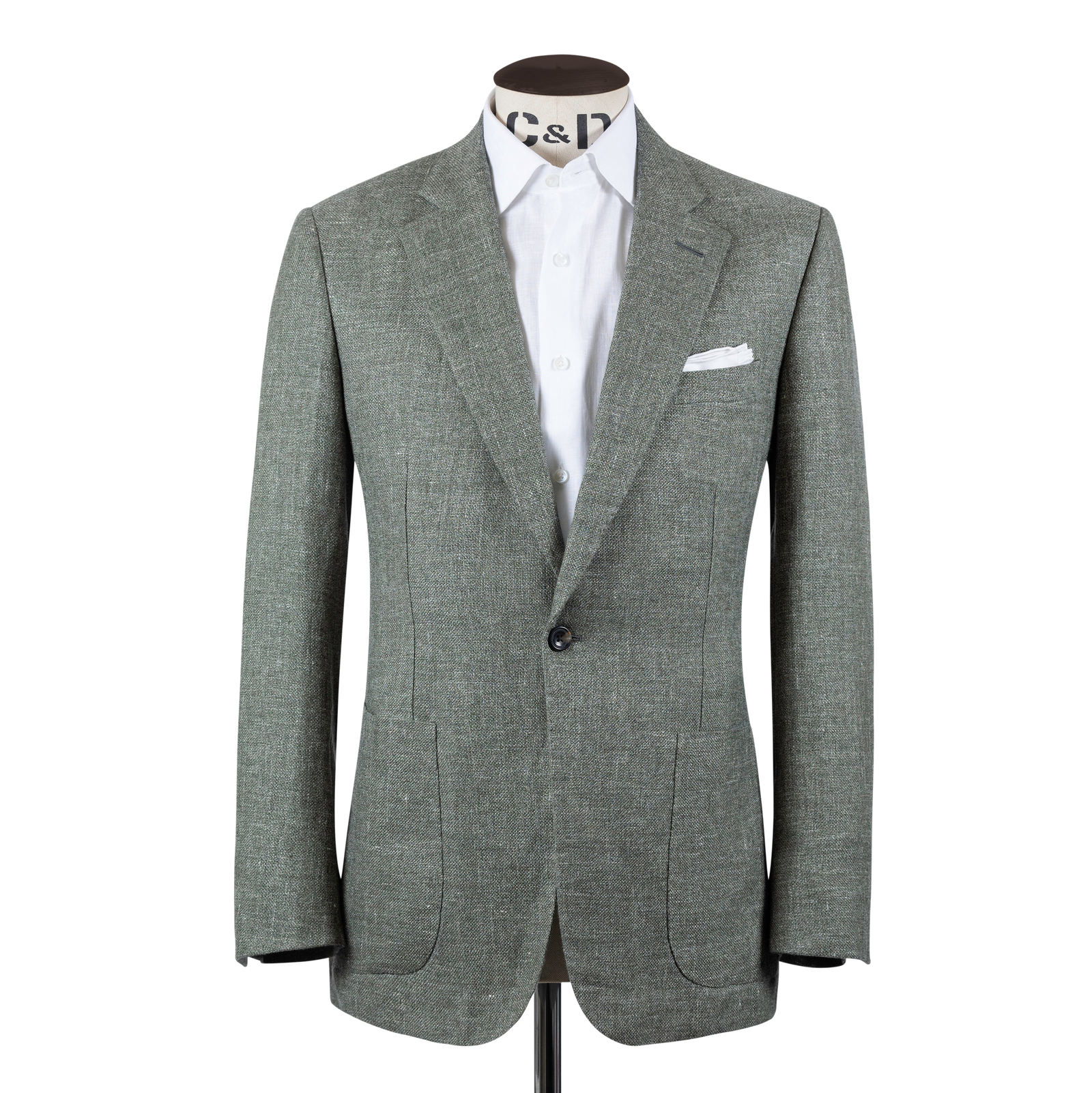 Single Breasted Notch Lapel Jacket In Green Summer Hopsack