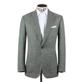 Single Breasted Notch Lapel Jacket in Green Summer Hopsack