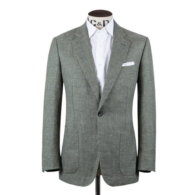 Single Breasted Notch Lapel Jacket in Green Summer Hopsack