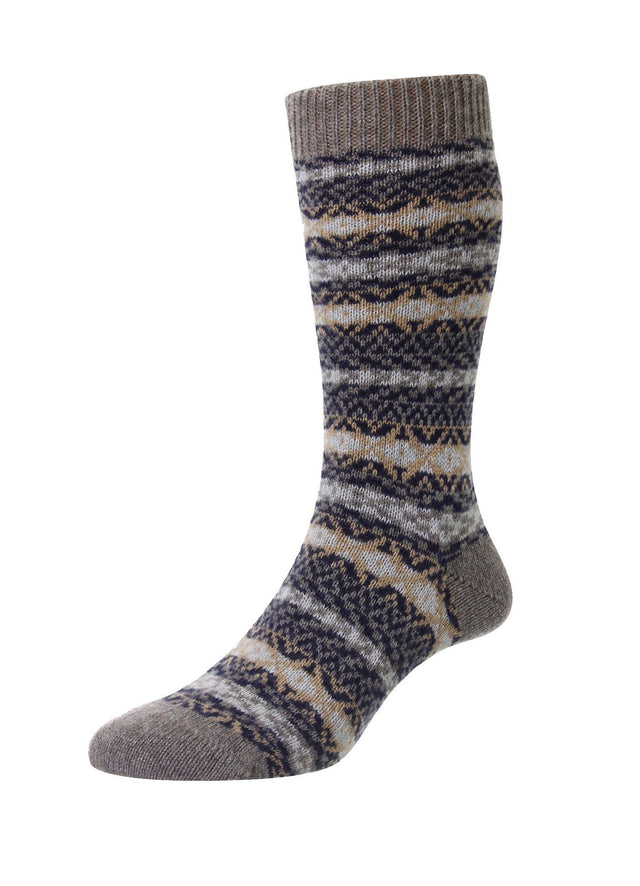 BRADSTOCK | Traditional Fair Isle Cashmere Socks | Mink Melange
