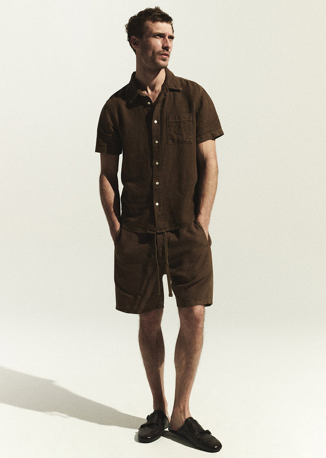Drawstring Deck Linen Short in Kelp