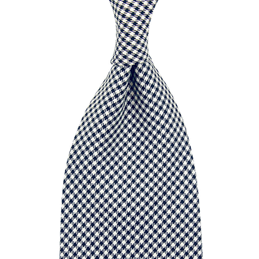 Houndstooth Silk Tie White Hand Rolled