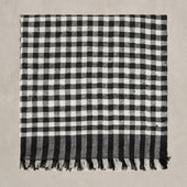 Gingham Cashmere Pocket Square in Black and Ecru