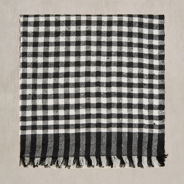 Gingham Cashmere Pocket Square in Black and Ecru