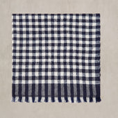 Gingham Cashmere Pocket Square In Navy And Ecru
